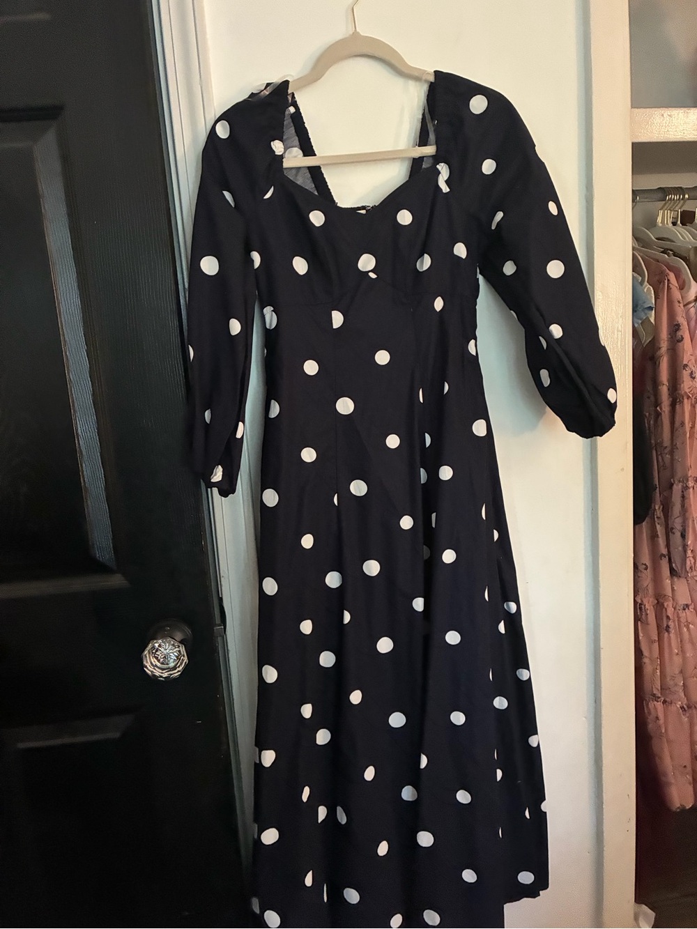 Free People Black Midi Dress with White Polka Dots